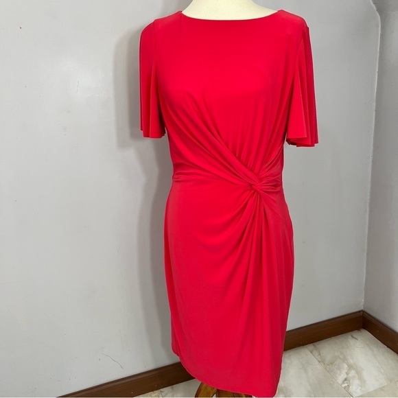 Ralph Lauren coral red bodycon midi dress short sleeve business casual everyday - Picture 6 of 16
